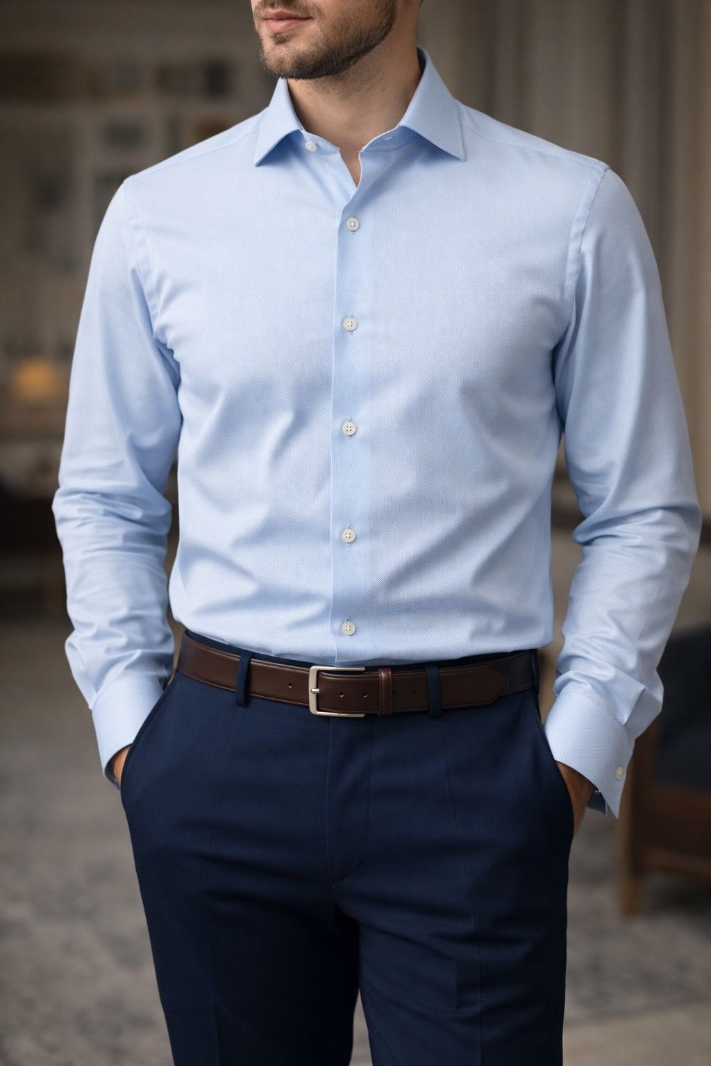 Slim Fit Light Blue Formal Shirt — 1